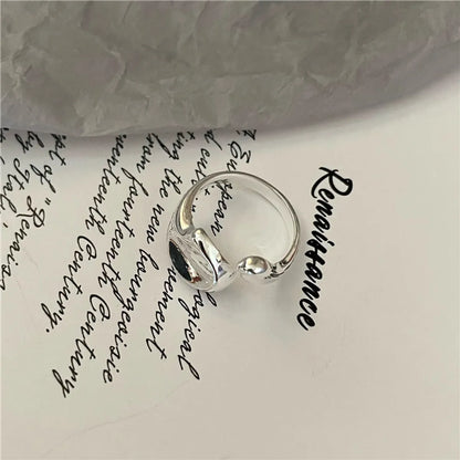 Retro Irregular Sterling Silver Polishing Open Rings