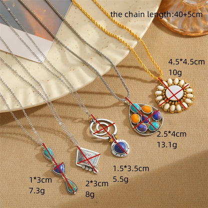 Retro Irregular Water Droplets Flower Alloy Hollow Out Inlay Acrylic Natural Stone Women's Pendant Necklace