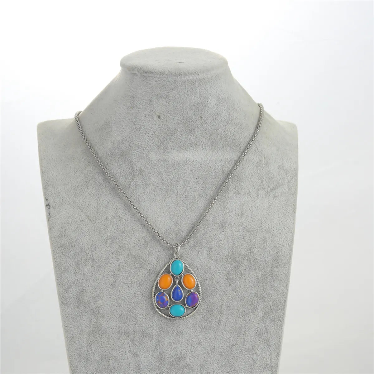 Retro Irregular Water Droplets Flower Alloy Hollow Out Inlay Acrylic Natural Stone Women's Pendant Necklace