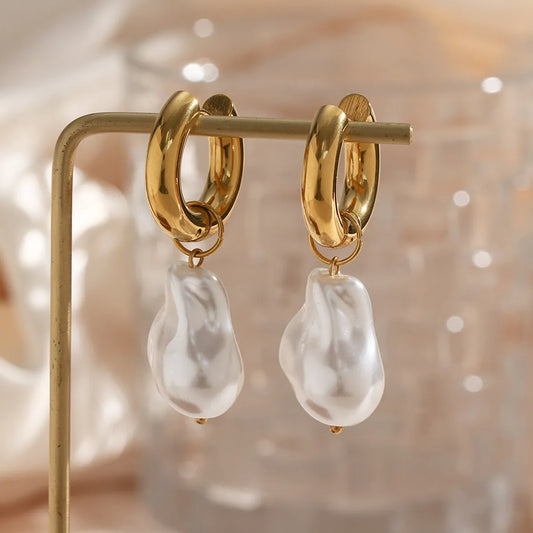 1 Pair Retro Irregular Water Droplets Plating 304 Stainless Steel Imitation Pearl 18K Gold Plated Earrings