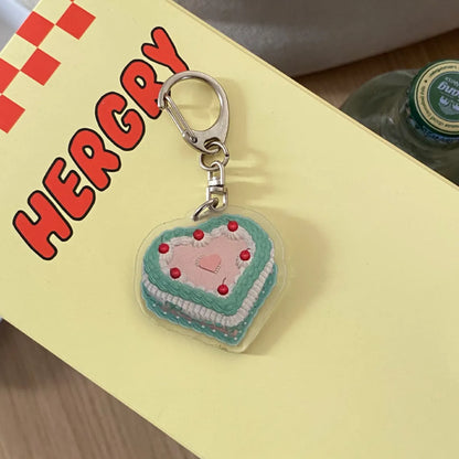 Retro Korean Style Heart Shape Cake Plastic Women'S Bag Pendant Keychain