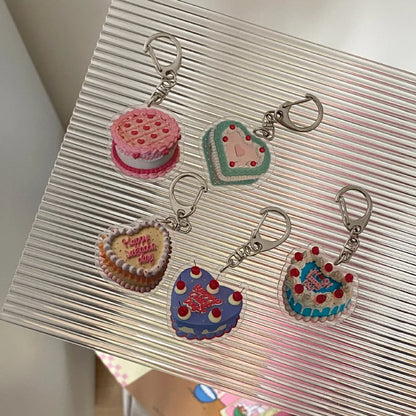 Retro Korean Style Heart Shape Cake Plastic Women'S Bag Pendant Keychain