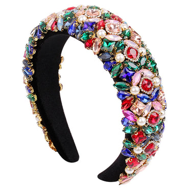 Retro Lady Flower Flannel Inlay Rhinestones Hair Band