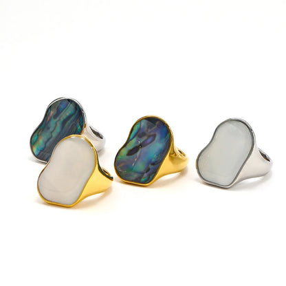 Titanium Steel 18K Gold Plated Retro Lady Roman Style Irregular Geometric Shell Rings