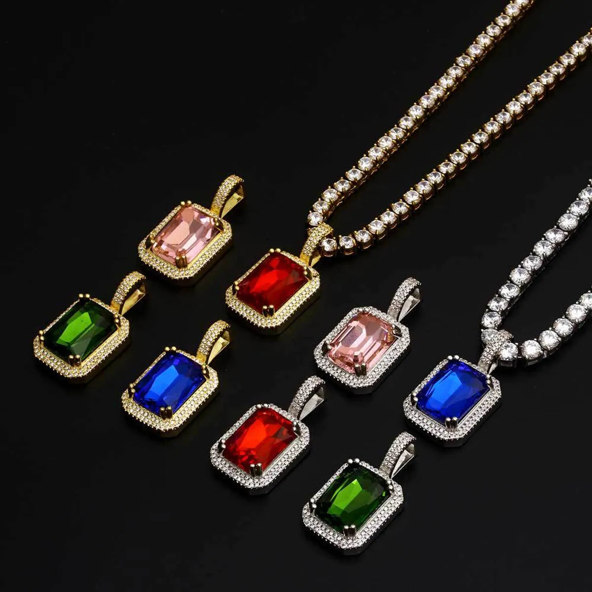 Retro Lady Square Copper Inlay Zircon Pendant Necklace