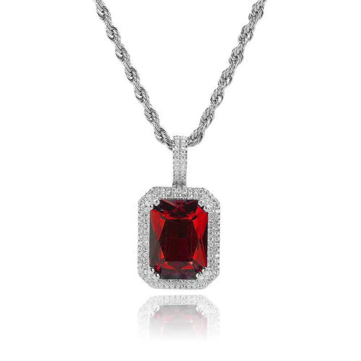 Retro Lady Square Copper Inlay Zircon Pendant Necklace