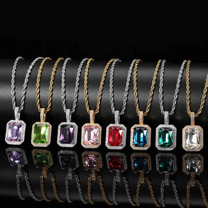 Retro Lady Square Copper Inlay Zircon Pendant Necklace