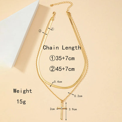 Retro Lady Streetwear Cross 14k Gold Plated Artificial Rhinestones Alloy Wholesale Double Layer Necklaces