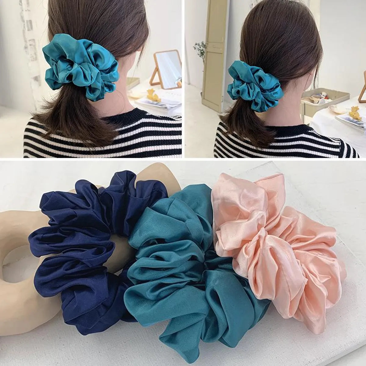 Retro Large Intestine Hair Ring Female Hair Lead Flower Satin Tied Hair Rope Hair Accessories