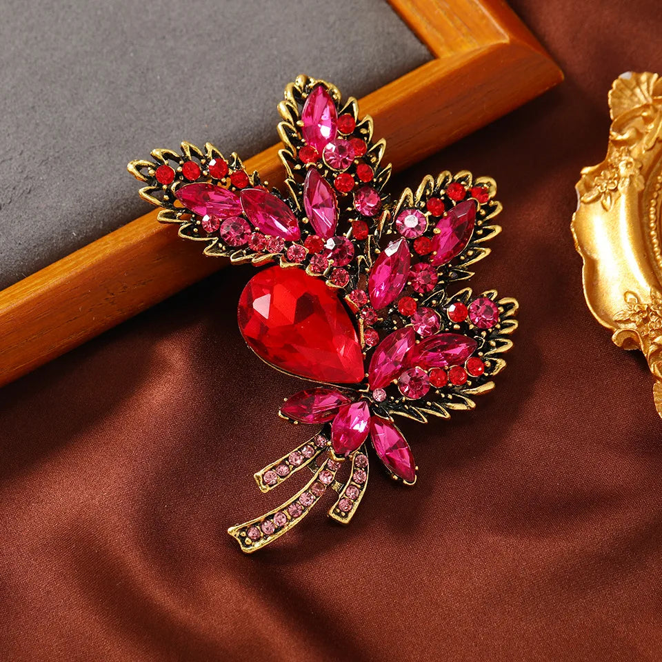 Retro Leaf Alloy Inlay Artificial Gemstones Women'S Brooches