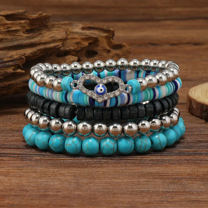 Retro Leaf Butterfly Alloy Wooden Beads Turquoise Wholesale Bracelets