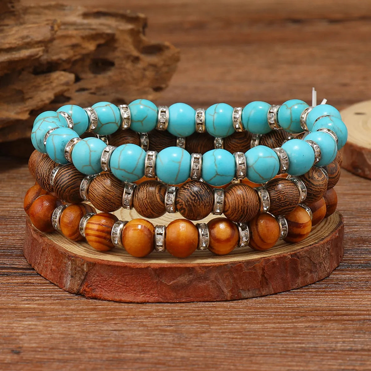 Retro Leaf Butterfly Alloy Wooden Beads Turquoise Wholesale Bracelets