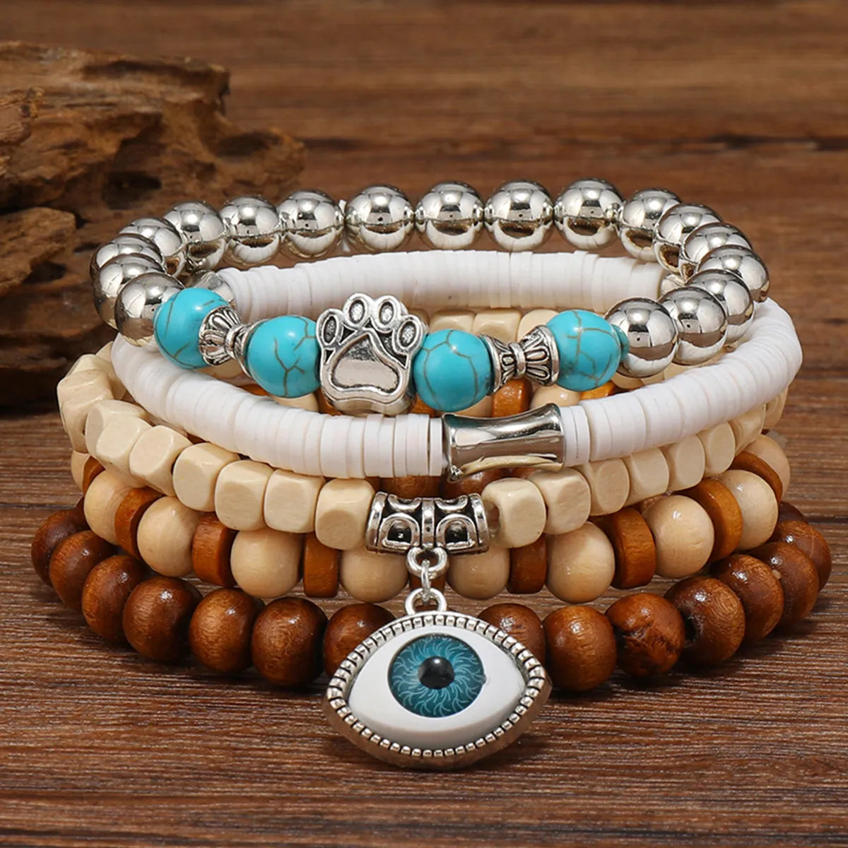 Retro Leaf Butterfly Alloy Wooden Beads Turquoise Wholesale Bracelets