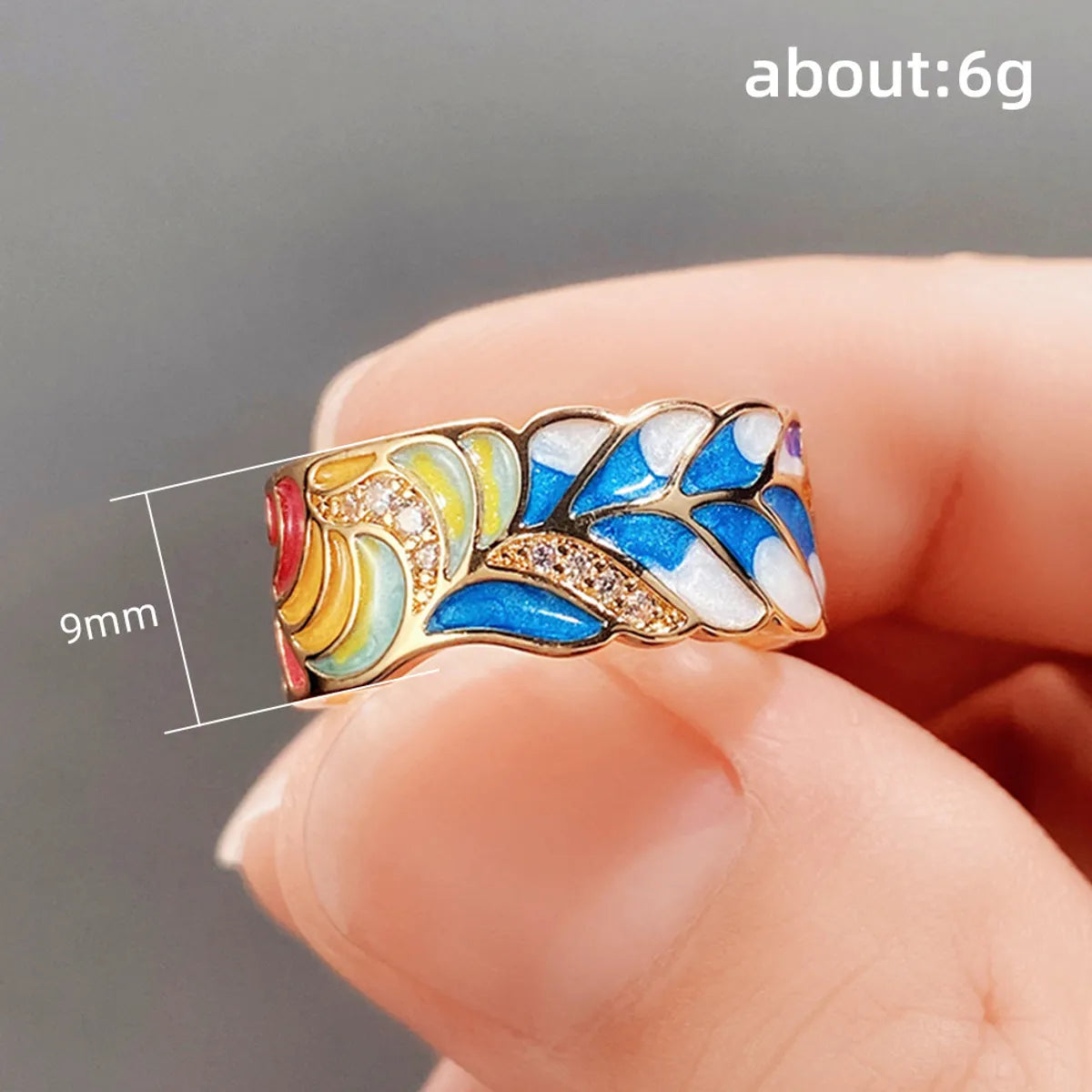 Retro Leaf Copper Enamel Zircon Rings