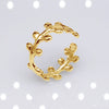 Retro Leaf Heart Shape Snake Titanium Steel Polishing Plating Hollow Out Open Ring 1 Piece