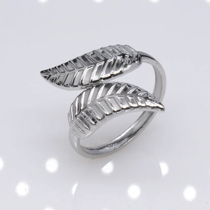 Retro Leaf Heart Shape Snake Titanium Steel Polishing Plating Hollow Out Open Ring 1 Piece