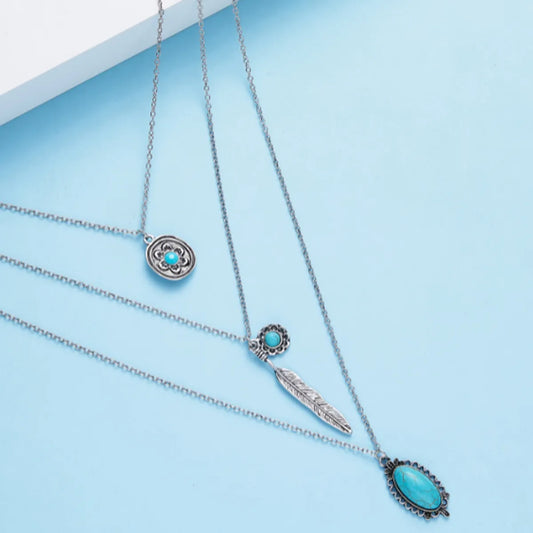 Retro Leaf Oval Alloy Layered Turquoise Unisex Necklace 1 Piece