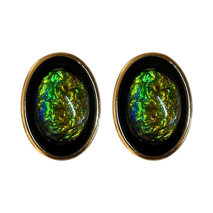 1 Pair Retro Leaf Oval Water Droplets Enamel Alloy Resin Earrings