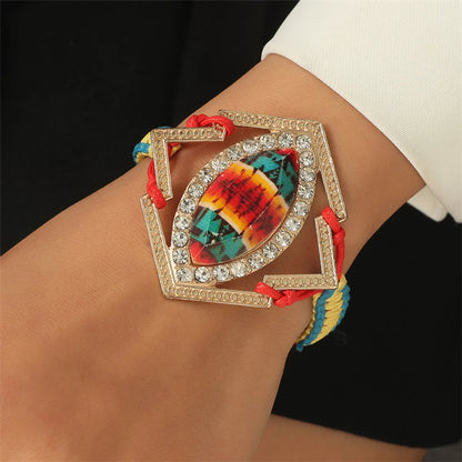 Retro Leaf Square Water Droplets Alloy Inlay Turquoise Women'S Nepal Bracelets