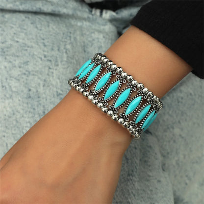 Retro Leaf Square Water Droplets Alloy Inlay Turquoise Women'S Nepal Bracelets