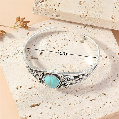 Retro Leaf Square Water Droplets Alloy Inlay Turquoise Women'S Nepal Bracelets