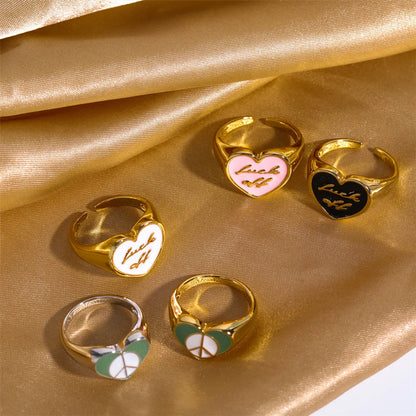 Retro Letter Brass Enamel Rings