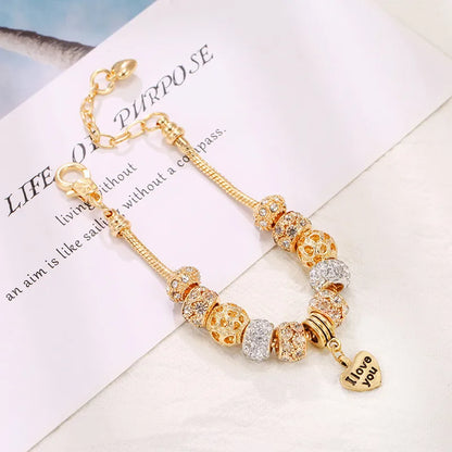 Retro Letter Heart Shape Alloy Soft Clay Copper Inlay Artificial Gemstones Women'S Bracelets