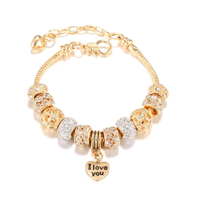 Retro Letter Heart Shape Alloy Soft Clay Copper Inlay Artificial Gemstones Women'S Bracelets