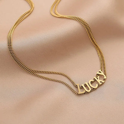 Retro Letter Solid Color Titanium Steel Plating Layered Necklaces