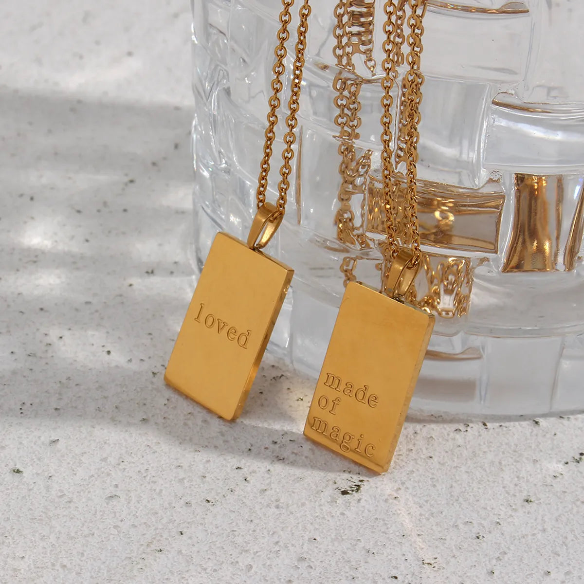 Retro Letter Square Stainless Steel Plating Gold Plated Necklace