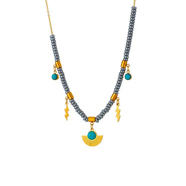 Retro Lightning Titanium Steel Inlay Turquoise Necklace