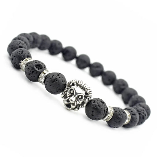 Retro Lion Alloy Volcanic Rock Stone Beaded Unisex Bracelets