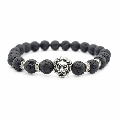 Retro Lion Alloy Volcanic Rock Stone Beaded Unisex Bracelets