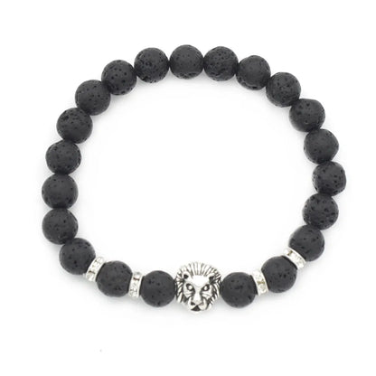 Retro Lion Alloy Volcanic Rock Stone Beaded Unisex Bracelets