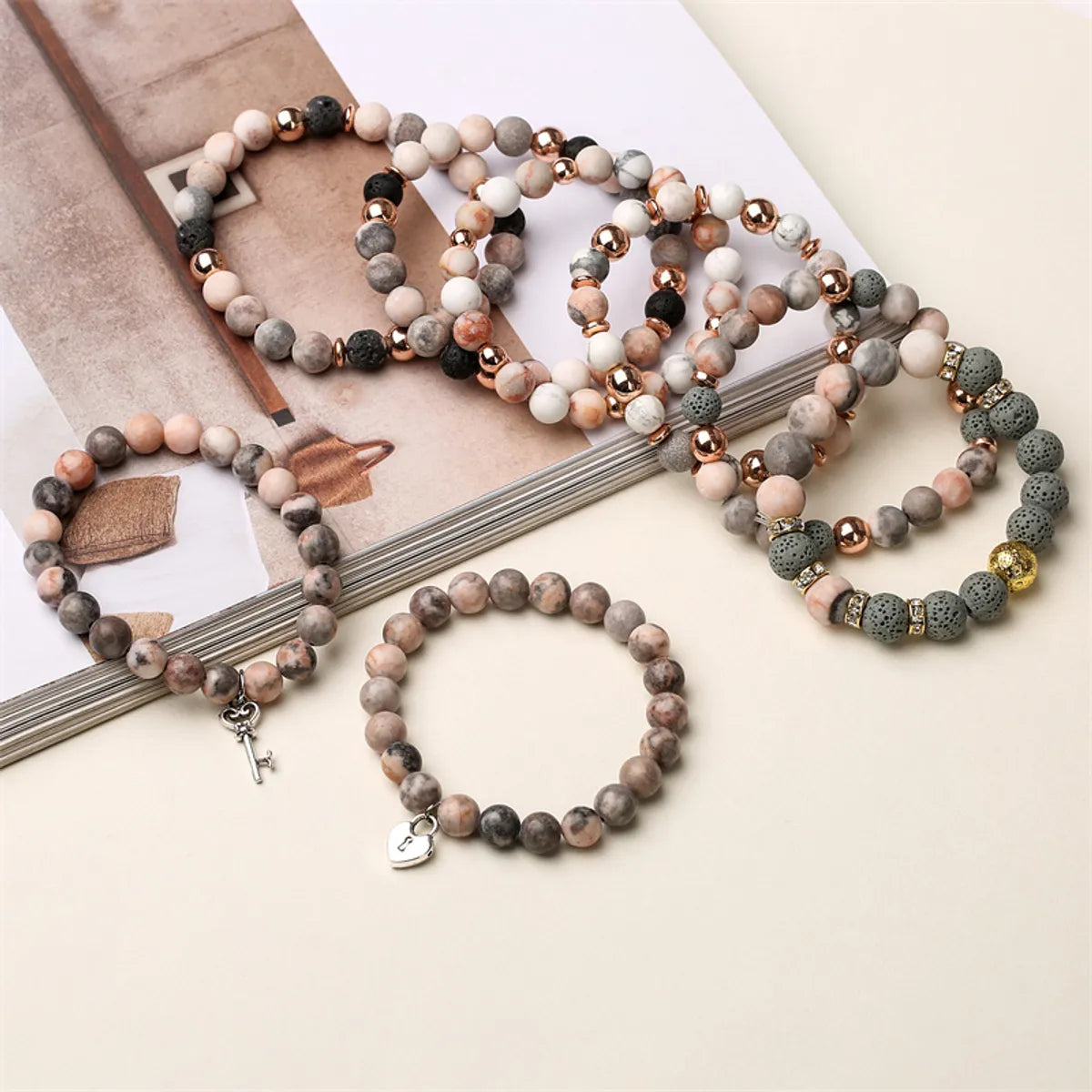 Retro Lock Natural Stone Beaded Bracelets