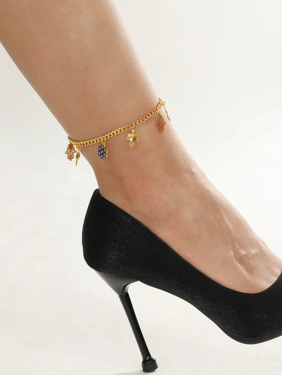 Retro Maple Leaf Butterfly 18k Gold Plated Copper Wholesale Anklet