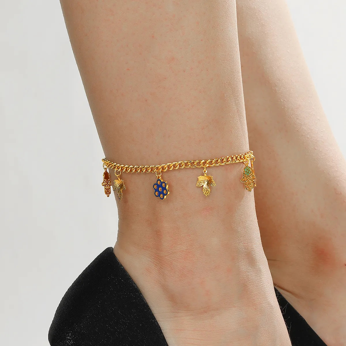 Retro Maple Leaf Butterfly 18k Gold Plated Copper Wholesale Anklet