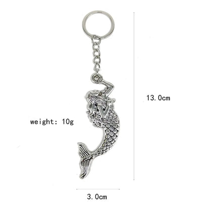 Retro Marine Style Beach Mermaid Alloy Plating Silver Plated Bag Pendant Keychain