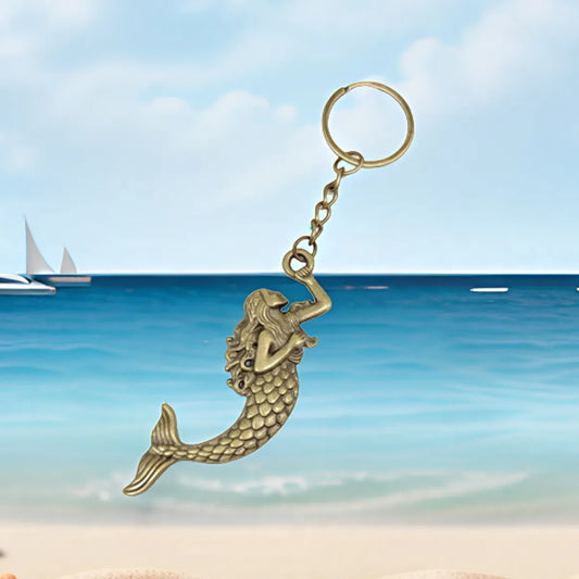 Retro Marine Style Beach Mermaid Alloy Plating Silver Plated Bag Pendant Keychain