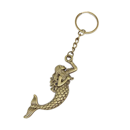 Retro Marine Style Beach Mermaid Alloy Plating Silver Plated Bag Pendant Keychain