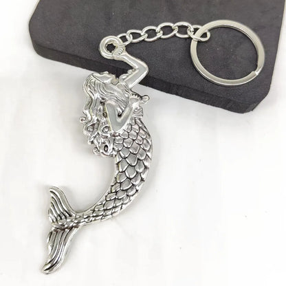 Retro Marine Style Beach Mermaid Alloy Plating Silver Plated Bag Pendant Keychain