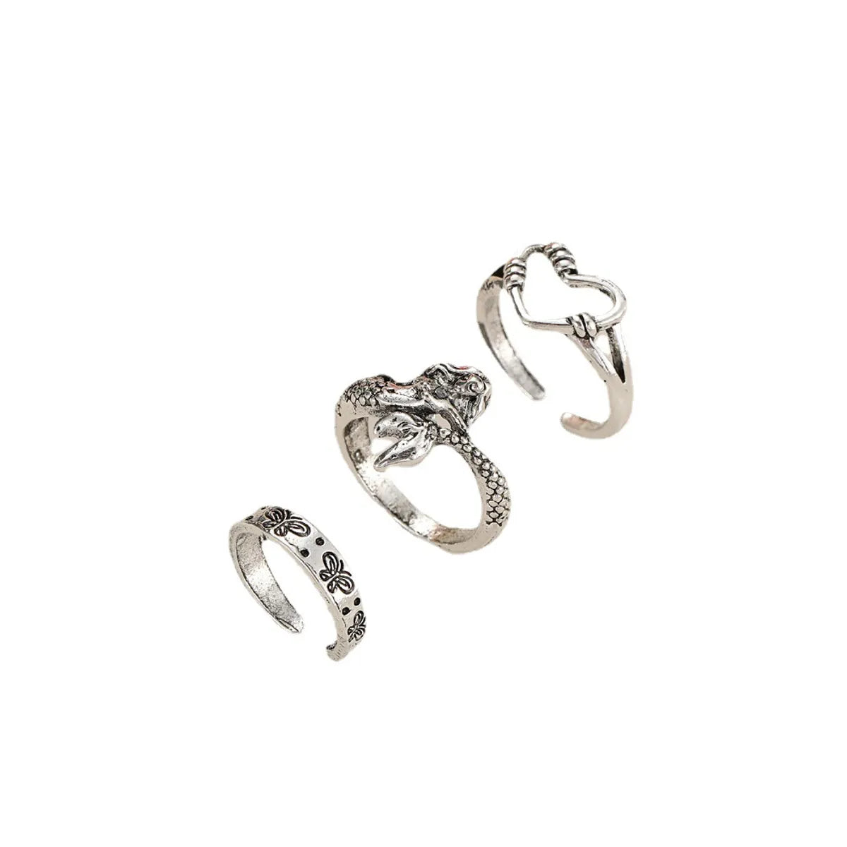 Retro Mermaid Butterfly Open Joint Ring 3-piece Set Wholesale