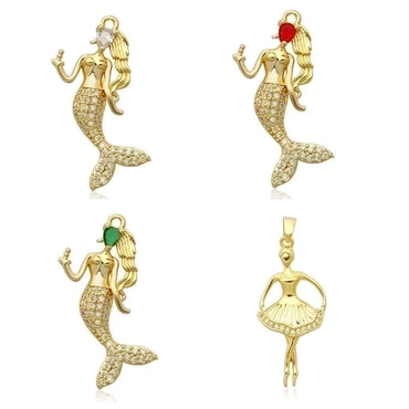 Retro Mermaid Copper Plating Inlay Zircon Charms Jewelry Accessories