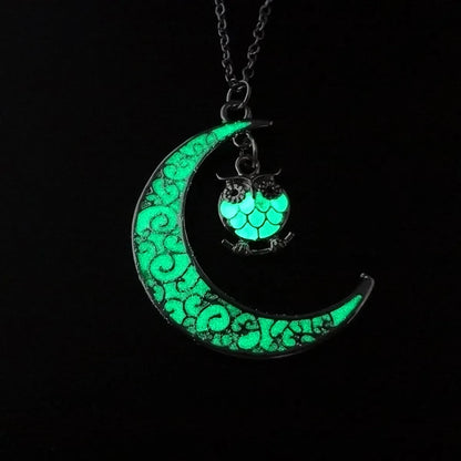 Retro Moon Water Droplets Alloy Luminous Hollow Out Women's Men's Pendant Necklace