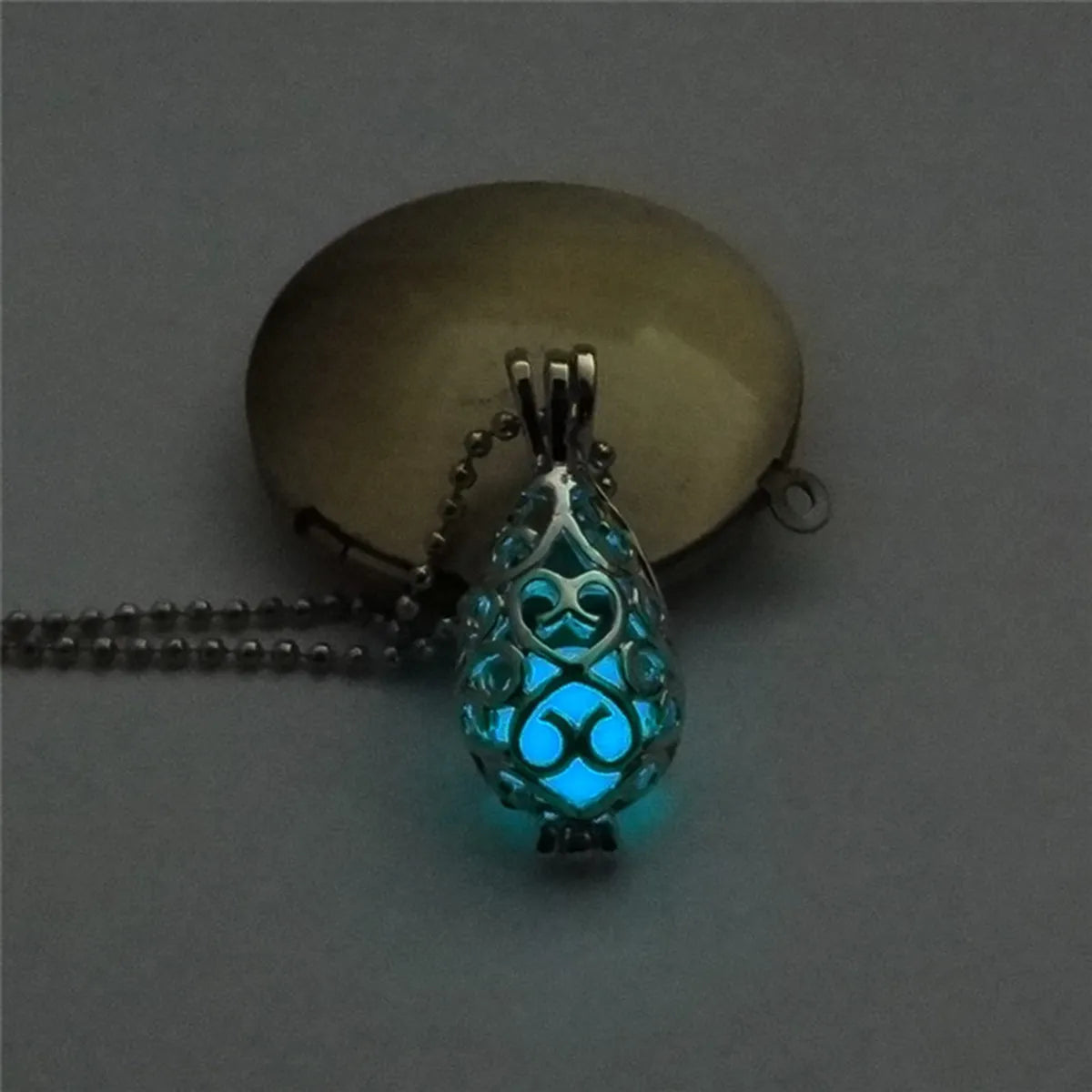 Retro Moon Water Droplets Alloy Luminous Hollow Out Women's Men's Pendant Necklace