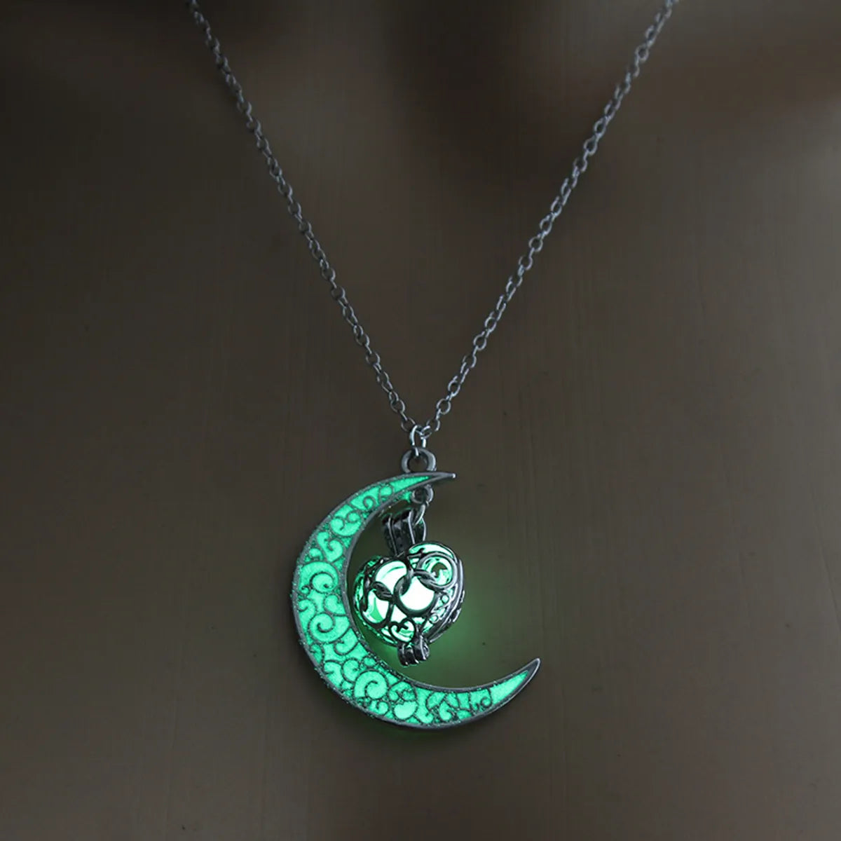 Retro Moon Water Droplets Alloy Luminous Hollow Out Women's Men's Pendant Necklace