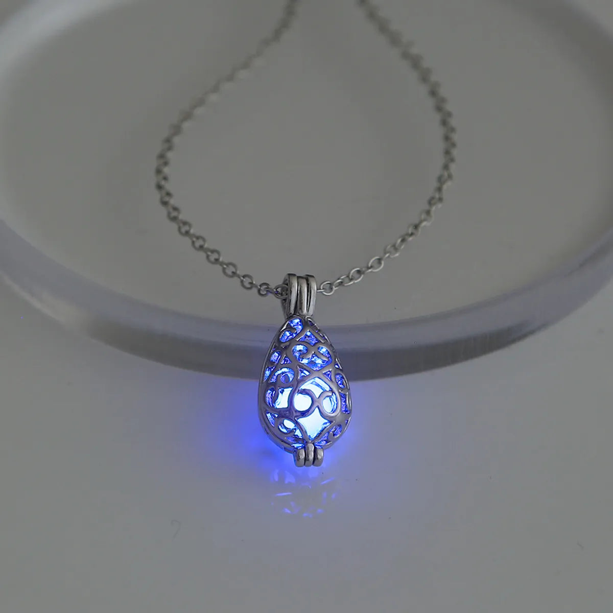 Retro Moon Water Droplets Alloy Luminous Hollow Out Women's Men's Pendant Necklace