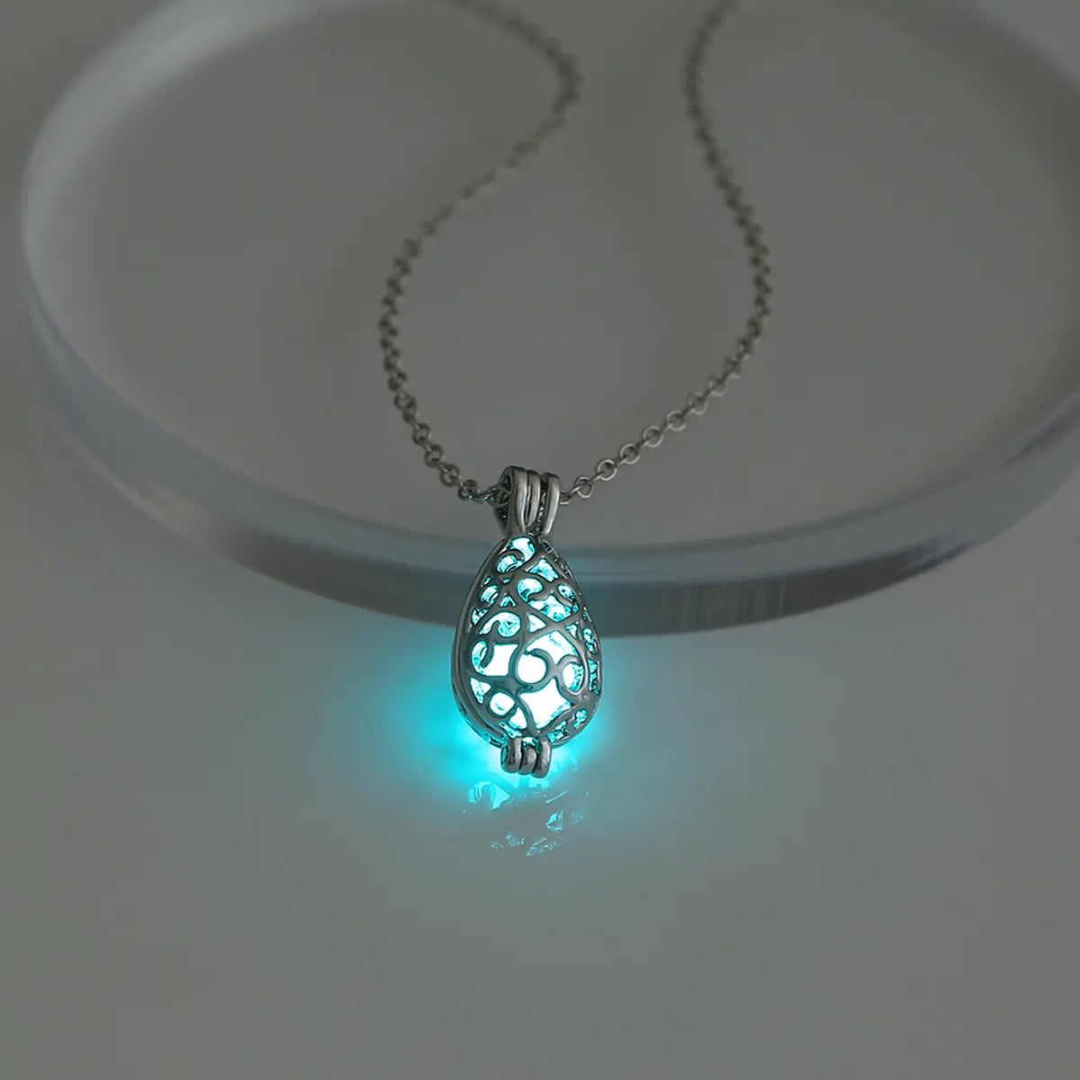 Retro Moon Water Droplets Alloy Luminous Hollow Out Women's Men's Pendant Necklace