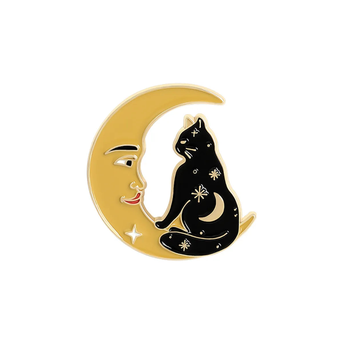 Retro Moon Cat Alloy Inlaid Gold Unisex Brooches