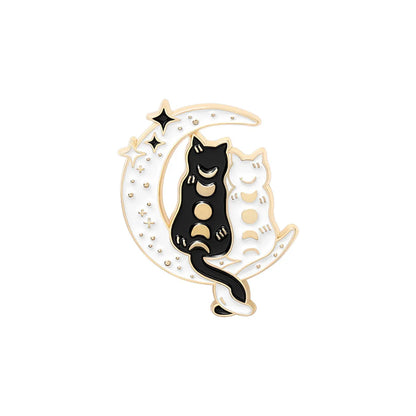 Retro Moon Cat Alloy Inlaid Gold Unisex Brooches